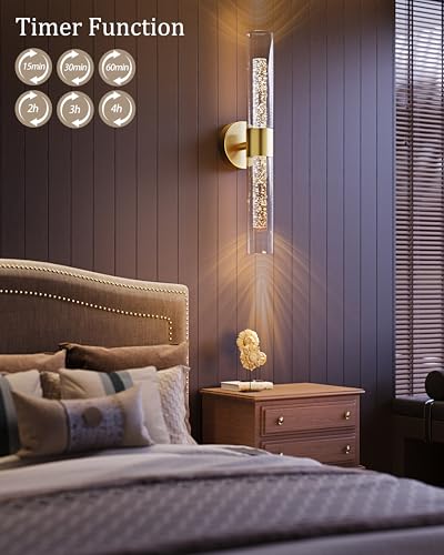 Easy Install Battery Operated Wall Sconce, Rechargeable Wireless Wall Sconces Set of Two 10000mAh 3000K/4500K/6000K Timer Function Battery Operated Wall Light with Remote Control for Living Room Gold