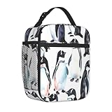 Mexpekil Lonchera Infantil, Bolsa de Almuerzo Aislada, Portabocadillo para Niños, Acuarela, Animal, Pingüino, Pájaro, Niñas, Reutilizable, Térmica, a Prueba de Fugas, para Escuela, Trabajo, Campamento