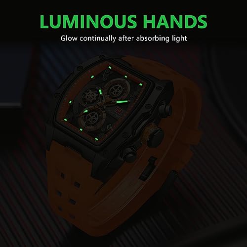 Image of MINI FOCUS Men's Chronograph Watch With Silicone Strap & Skeleton Dial & Rose Gold Accents | Quartz Movement, (Chronograph /Waterproof /Luminous /Calendar) Square Case Wrist Watch For Sports & Outdoor Styling (MF0473G)