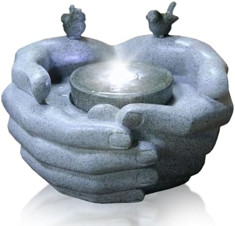 GEEZY Garden Water Feature LED Lion Fountain Indoor/Outdoor Cascading Freestanding Polyresin Garden Statue Lights