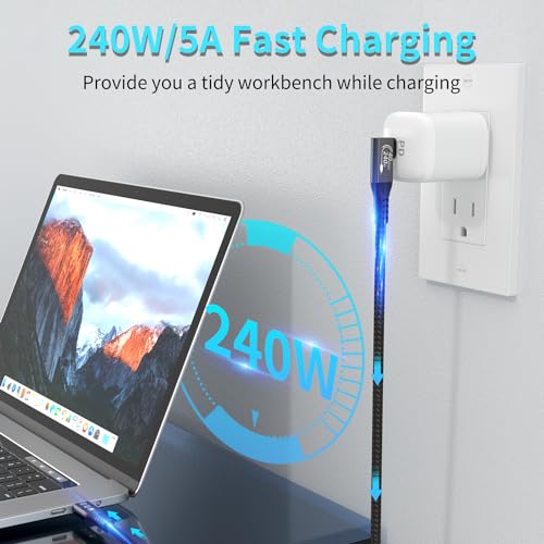 Kabel USB 4 Thunderbolt 4, ładowanie 240 W, dane 40 Gb/s, 8K przy 60 Hz HDR, USB-C na USB-C, 90°, do koncentratora, dokującego MacBooka, M2, M3, Mac SSD (90° USB4 40G 240 W 1,5 m)