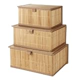 LOLYSIC Bamboo Storage Boxes with Lids, Set of 3 - Woven Decorative Baskets for Home...