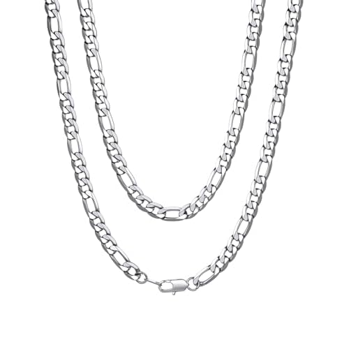 ChainsHouse Stainless Steel Figaro Chains for Men, 4mm/6mm/9mm/13mm Width, 14-30inch Length, Black/14K Gold Mens Necklace Chains, Send Gift Box 18 inches(women's average length) a: Figaro A-