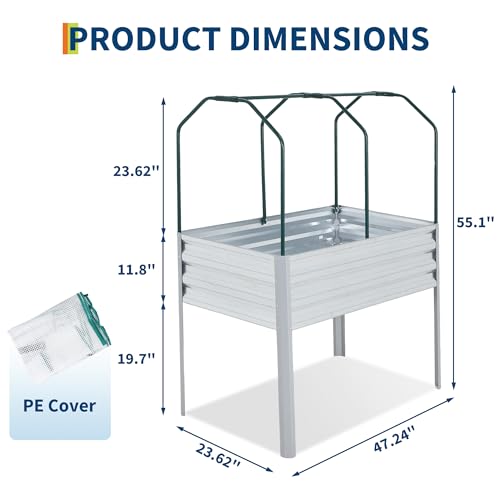 Raised Garden Bed with Cover, Galvanized Metal Elevated Planter Box with Legs, Raised Planter Box for Backyard, Patio, Balcony, 48x24x56 in, Silver by Garvee - Used condition - Image 2