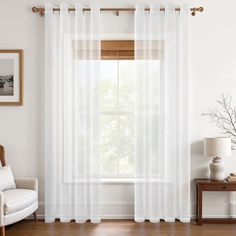 MRTREES White Sheer Faux Linen Net Curtains Cover