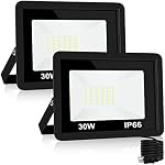 30W Flood Light Outdoor, 3000lm LED Flood Light IP66 Waterproof Plug in Outdoor Lights 6500K 2Pack Work Light for Yard Garden Stadium Garage Playground