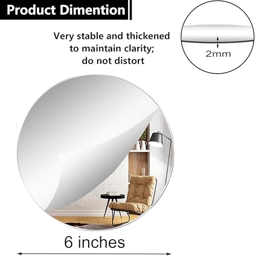 Image of NEILL Acrylic Silver Mirror, 6 inches Round (Pack of 4 Pcs), Frameless Silver Round Wall Mirror for Bathroom, Entryway, Bedroom, Wedding Table Centerpiece, (Thickness - 2 mm)