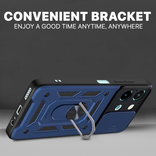 Image of Pikkme D10 Tough Armor Bumper Case | 360 Protection Case | Sliding Camera Shield Cover & Ring Holder Stand Back Cover for Vivo T3x 5G / Vivo Y200i 5G (Blue)