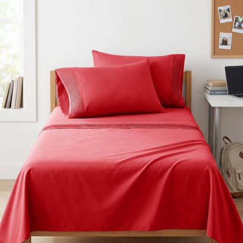 21 Inch Twin XL Bed Sheets Set Deep Pocket Pleated Embroidered Chili Pepper