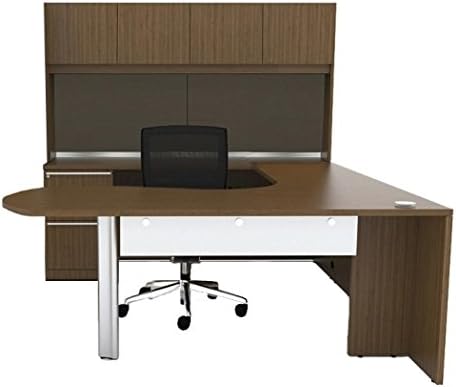 Verde Collection 72â€ Conference U Desk Office Suite with 72" arcEnd Desk, 36" Left Bridge, 72" Credenza, Box/Box/File Pedestal, 72" 4 Wood Door Storage Hutch, T Panel - VL-729L