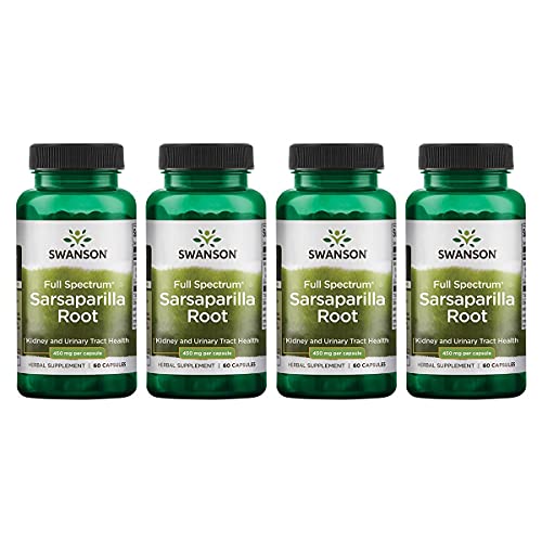 Swanson Sarsaparilla Root-Traditional Herbal Supplement Promoting Skin Health, Urinary Tract & Kidney Support-Natural Formula Supporting Overall Health & Wellness-(60 Capsules, 450Mg Each) 4 Pack #TOP11