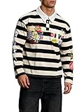 GORGLITTER Men's Striped Rugby Shirts Color Block Graphic Long Sleeve Collared Preppy Sweatshirt Casual Going Out Outfits Black and White Small