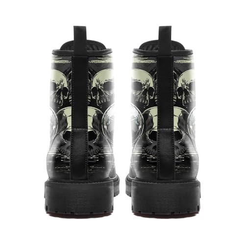 Custom Black Combat Boots for Women Fashion Lace-Up Skull Rose Ankle Booties Chunky Heel Platform Leather Boots4