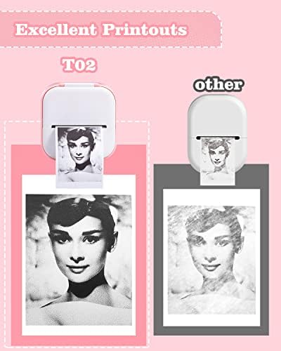 Memoking Mini Portable Printer - T02 Small Photo Printer for Phone, Thermal Wireless Note Printer for Childrens Day Birthday, Compatible with iOS & Android, Pink