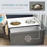 PawHut Hundenapf, 2 x 2L Futternapf, erhöhter Fressnapf mit Schublade, Edelstahlnapf, Futterstation für große Hunde, Grau – Bild 4