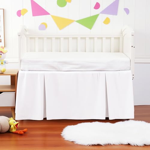 Image of Crib Bed Skirt Dust Ruffle 100% Cotton - Natural, Soft, Breathable for Baby's Delicate Skin, Nursery Toddler Crib Bed Skirt for Baby Boys Girls, Fits Standard Cribs 28 inch x 52 inch with 14 inch Drop