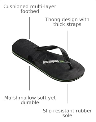 Havaianas Kids Brazil Logo Flip Flops - Kids' Summer Sandals for Boys & Girls - Black, 3Y/4W big kid