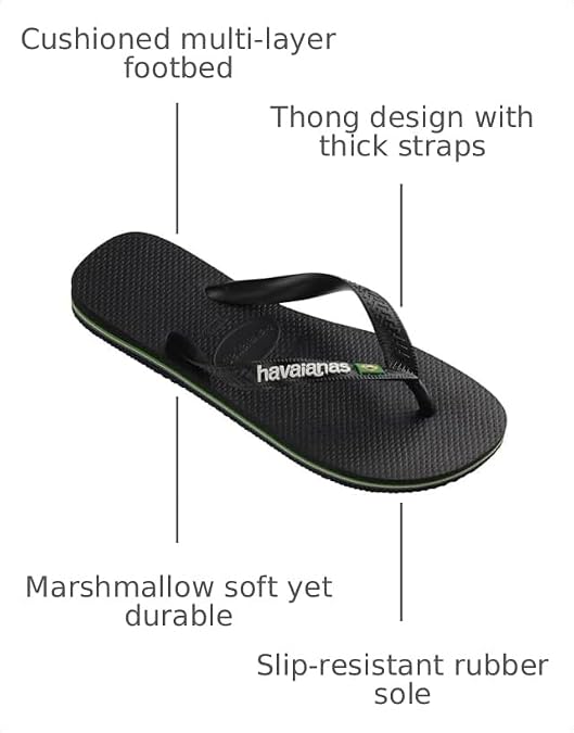 Havaianas Kids Brazil Logo Flip Flops - Kids' Summer Sandals for Boys & Girls - Black, 3Y/4W big kid