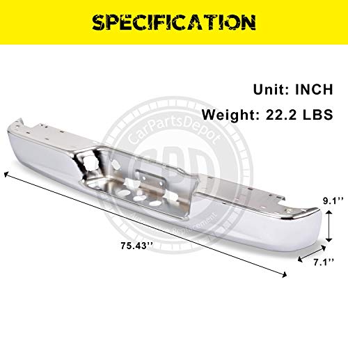 Carpartsdepot Rear Bumper Chrome Face Bar Steel Compatible For 2002-2009 Dodge Ram 1500 2500 3500 Fits Ch1102371 68004420Aa #TOP4