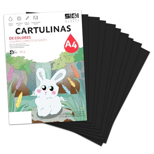 Carton A4 Noir 185 g Papier cartonné pour travaux manuels, Scrapbooking, imprimante jet d'encre et laser – SIDI (noir, 25h)