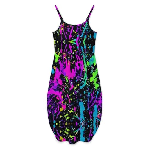 Glow In Dark Splatter Neon Women's Strap Dress Sleeveless Party Wedding Beach Dresses 3Xl #TOP14