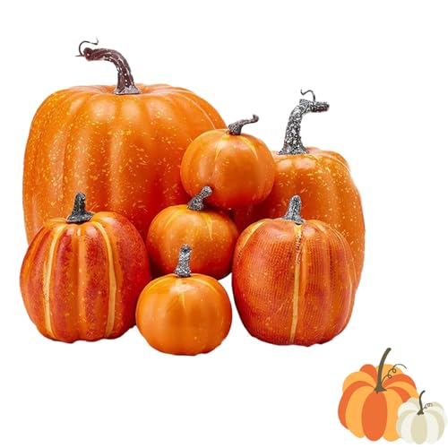 DabinFa 2024 nuova zucca di Halloween; decorazioni di zucca artificiale 7 pezzi; decorazioni di zucca per esterni; grandi zucche di schiuma; centrotavola di fattoria finta schiuma (arancione scuro)