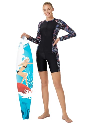 Image of JACK SMITH Women's 3 Piece Long Sleeve Rash Guard Swimsuits Zip Front Bathing Suit Tankini Swimsuits UPF 50
