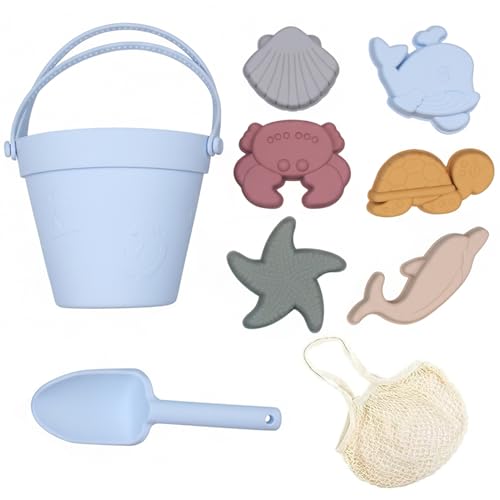 Jouets de plage pour enfants en silicone avec moules à sable et filet portable