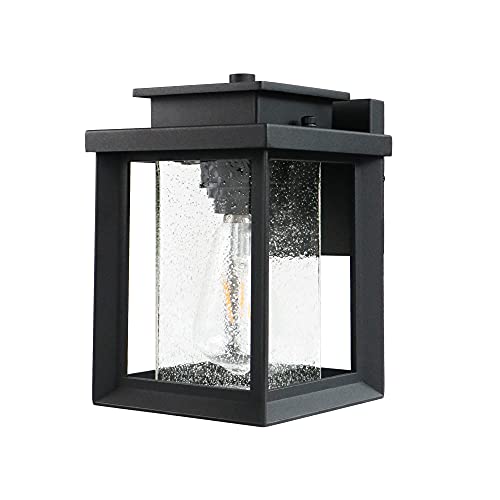 Image of MONKFISH Modern Outdoor Wall Sconce Light - Waterproof Black Fixture with Bubble Glass Shade, Weather Resistant E26 Wall Light for Porch, Garden, Garage & Entryway, 1-Pack