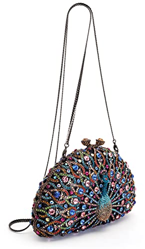 Peacock Luxury Rhinestone Crystal Evening Clutch Bag Sparkly Bride Wedding Party Purses for Women4
