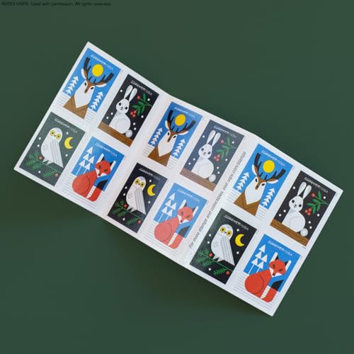 USPS Winter Woodland Animals (5 Booklets of 20) Forever Postage Stamps (a Deer, Fox, Rabbit, and Owl) 2023 Scott #5822-5825 by United States Postal Service - Used condition - Image 2