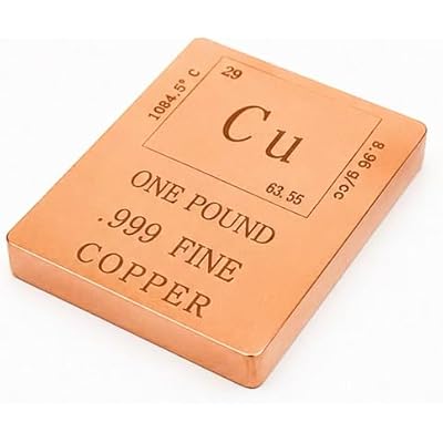 One Pound .999 Fine Copper Bar, Periodic Table Element Design, Polished Finish Pure Copper Ingot Paperweight