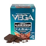 Vega All-in-One Nutrition Organic Vegan Protein Powder – Chocolate, 20g Protein Meal Replacement Shake – 10 x 1.47 oz (10 Servings)