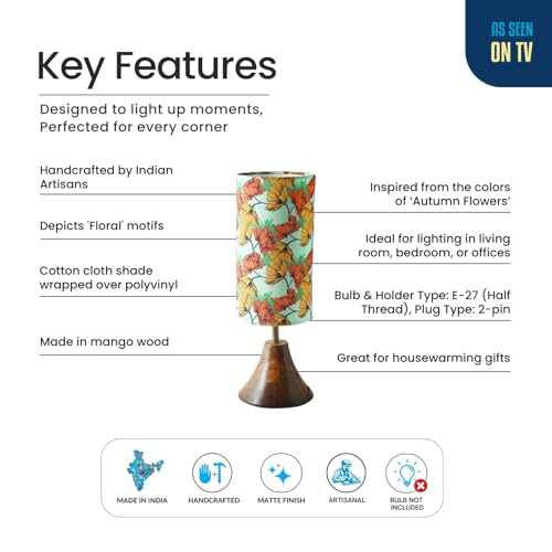 Image of ExclusiveLane 'Autumn Glow' Mango Wooden Table Lamp for Bedroom Living Room Home Decoration & Bedside Lamp Bed Lamps for Side Table Side Lamp for Bed Room (40.5 Cm, Without Bulb, Handcrafted)