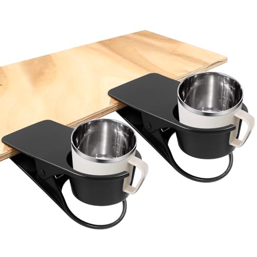 Jiozermi 2-in-1 Drinking Cup Holder Clip, Desk & Adirondack Chair Cup Holder for Water, Drink, Soda, Coffee Mug (Black)
