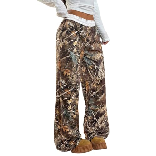 Image of Camo Pants Women Wide Leg Sweatpants Baggy Y2K Camoflage Pants Elastic Waisted Loose Casual Lounge Trousers Joggers