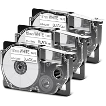 Replace for Casio Label Maker Tape 12mm Xr-12we2s Xr12we2s 1/2" Black On White Label It Tape Cartridge Compatible with Casio EZ Label Printers Kl-60 Kl-780 Kl750b Kl-100 Kl750 Kl7200, 3-Pack