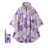 Rian c0de731 Hooded Rain Ponchos for Adult - Rain Coat and Rain Jacket with Waterproof Pocket and Zipper Suitable for Camping, Hiking, Travelling, Purple Tie Dye