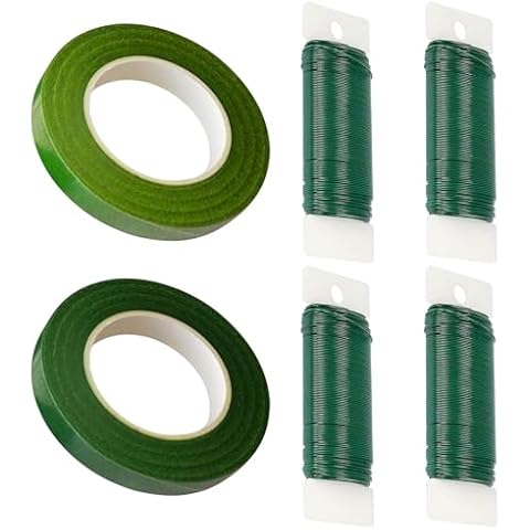 4 Rolls Florist Wire, 0.7mm x 35m Green Garden Wire with 2 Rolls Tapes Cover