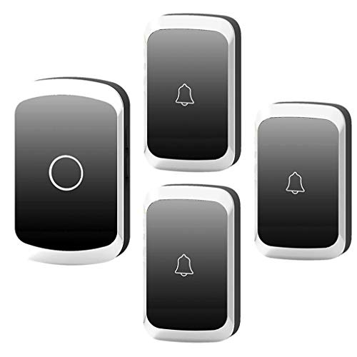 WOTZOV Campanello Senza Fili Impermeabile, 4 Livelli di Volume/Raggio di 300 m, Campanello Senza Fili con Spina a Parete, 3 trasmettitori e 1 Ricevitore, suonerie a 36 volumi/pr,Nero