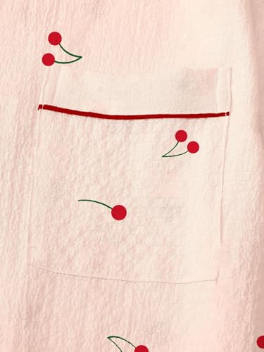 Image of Remidoo Cherry Pajamas for Women Short Sleeve Button Down 2 Piece Pajama Set Sleepwear Pink X-Small