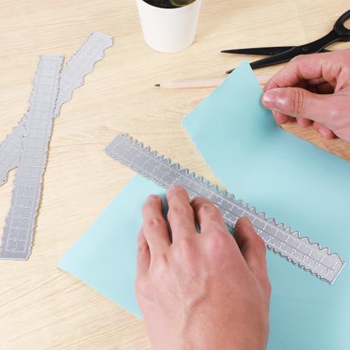 JJUNW 3 linijki o nieregularnych krawędziach, 21,7 cm, metalowa linijka z ząbkowaną krawędzią, linijka pomiarowa do wytłaczania, tworzenia kart, dziurkowanie DIY