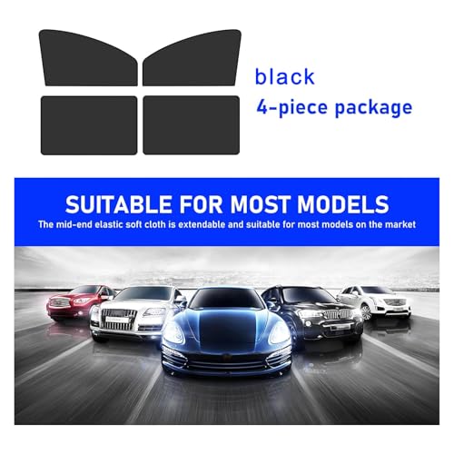 Flygun 4 PCS Car Side Window Sun Shade, 24.40In x 18.89In x 12.99In Front Window Sun Protection, 31.49In x 18.89In Rear Window Heat Insulation, Universal Foldable Breathable Gauze (Black)