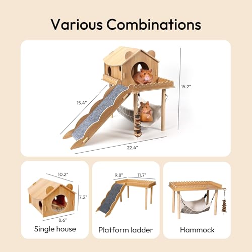 Woiworco Esconderijo de madeira para porquinhos-da-índia, grande rede de porquinho-da-índia, casa de