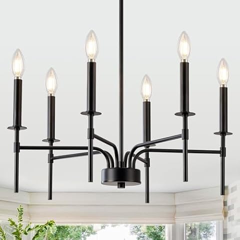 Qamra Modern Black Chandelier Light Fixture,6 Light Farmhouse Chandeliers for Dining Room Light Fixture,Industrial Candle Kitchen Chandeliers Over Table Lighting for Living Room Foyer Entryway Bedroom Cover