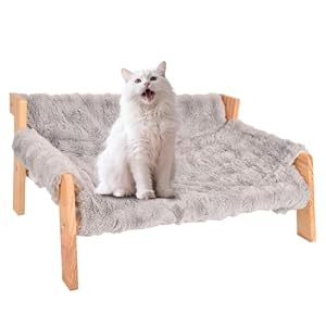 Großes Hölzernes Katzenbett - 71x47cm Großes Katzensofa, Katzenbett Flauschig, Katzenstuhl mit Abnehmbarer und Waschbarer Katzendecke, Maximale Belastbarkeit 18 kg, zum Schlafen für Alle Katze