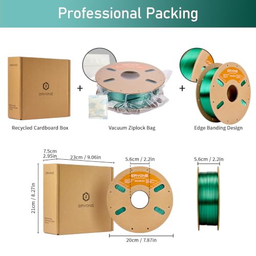 Image of ERYONE Silk Filament PLA+ 1.75mm Upgraded Shiny 3D Printer Filament, Gloss Finish, Fit Most FDM Printer Stable Printing,1kg (2.2LBS) /Spool, Green
