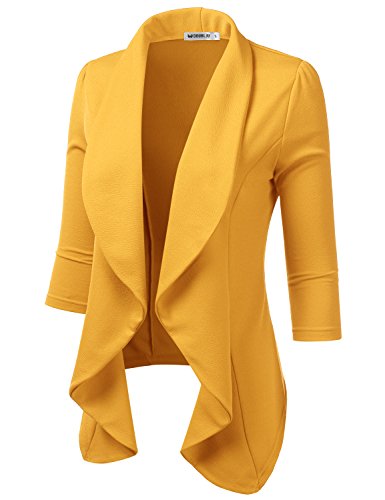 Doublju Womens Lightweight Thin 3/4 Sleeve Open Front Blazer Jacket With Plus Size #TOP1