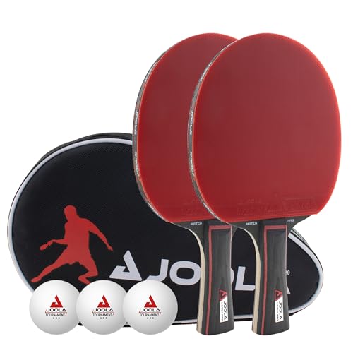 JOOLA Set Duo Pro 2 Raquetas 3 Pelotas de Ping Pong + Funda Protectora, Rojo y Negro, 6 Piezas