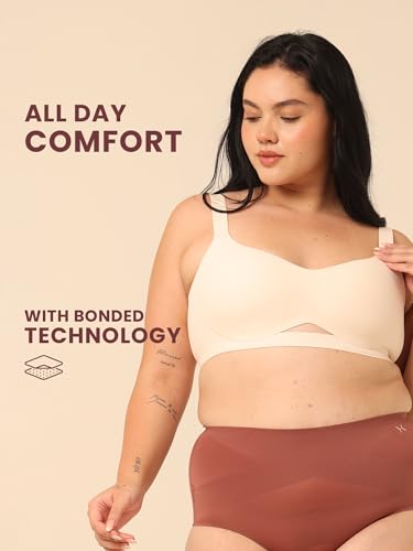 Image of Everyday Seamless T Shirt Bra for Women | Full Coverage,Wire-Free and Soft Padded Bra | Wide Straps Provides Gentle Lift and Support | Smart Airflow Reduce Underboob Sweat Perfect Cup Sizes A,B,C